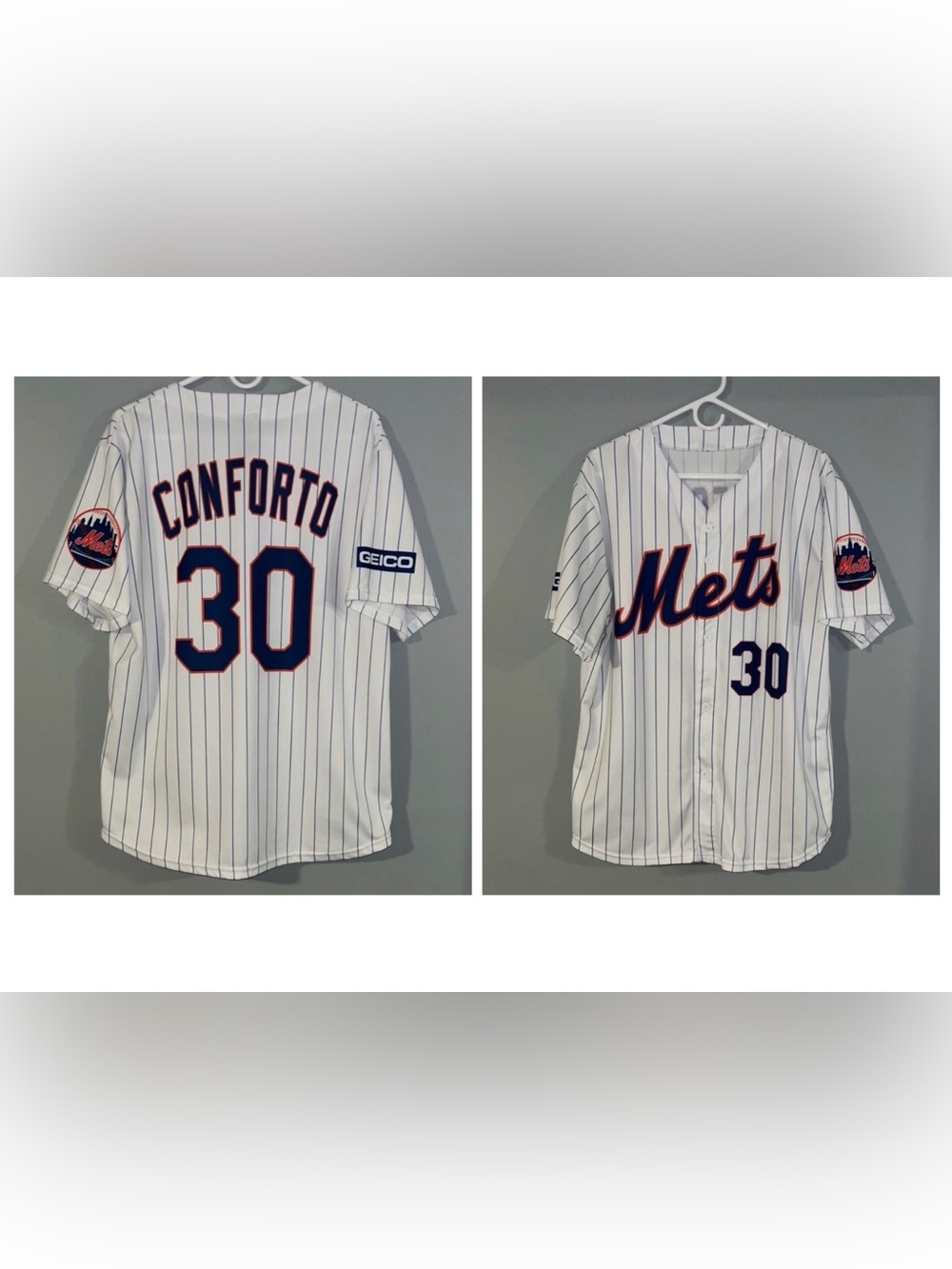 New York Mets #30 Michael Conforto White Pinstripe MLB Retro Baseball Jersey